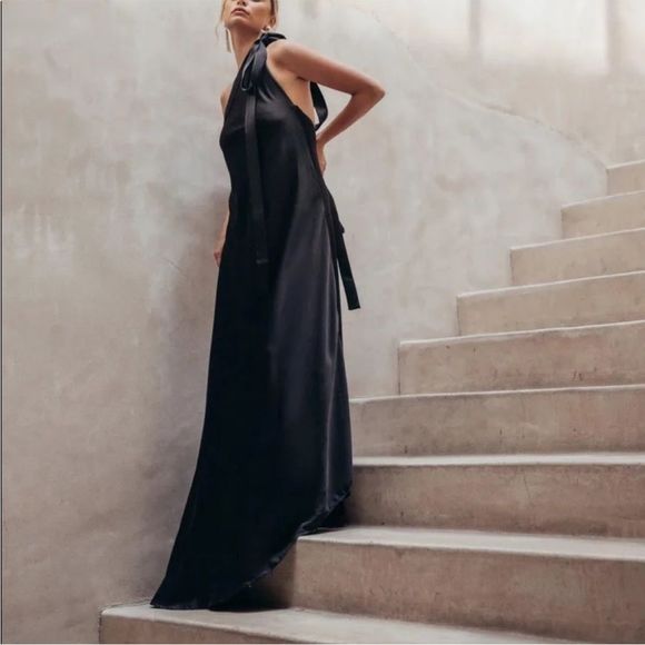 Cult Gaia Florence One-Shoulder Satin Black Gown 000/209 - Picture 9 of 10